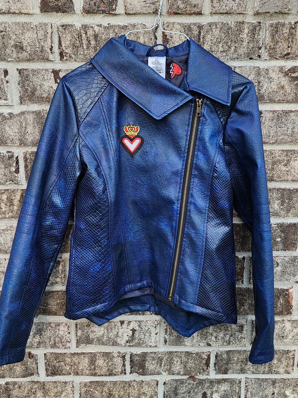 Disney Girls Metallic Blue Faux Leather Pea Coat with Snake Skin Sides